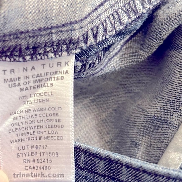 NWT Trina Turk Women's Filipe Frayed Chambray Pants- Indigo/Size 2 - Picture 12 of 12